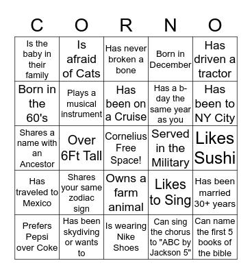Cornelius Bingo! Bingo Card
