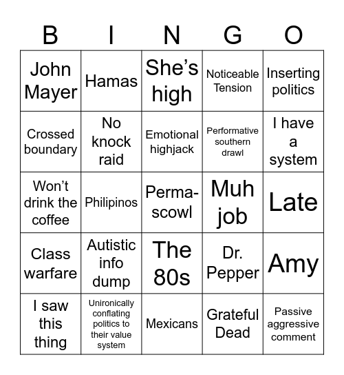 Parental Bingo Card