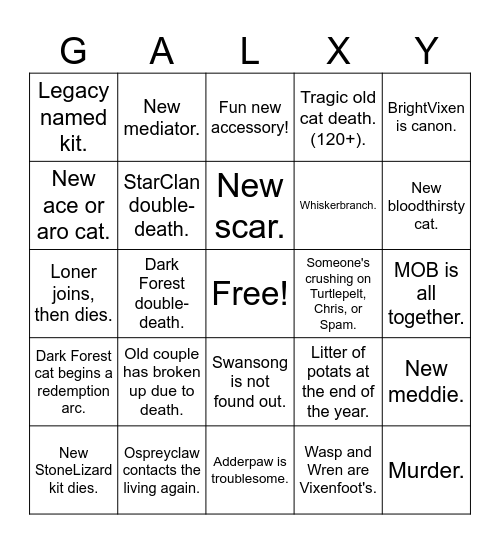 GalaxyClan BINGO! Bingo Card