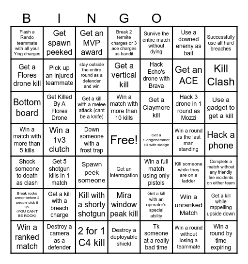 R6 7X7 Bingo Card