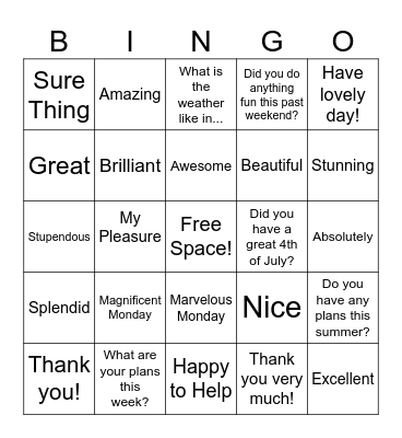 Sentiment BINGO Card