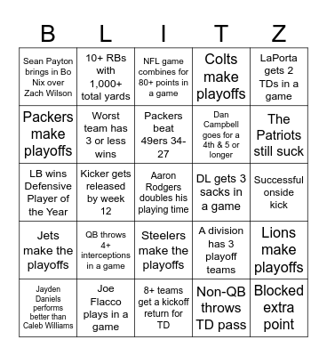 NFL Bingo Card
