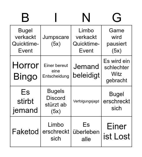 Horror Bingo Card