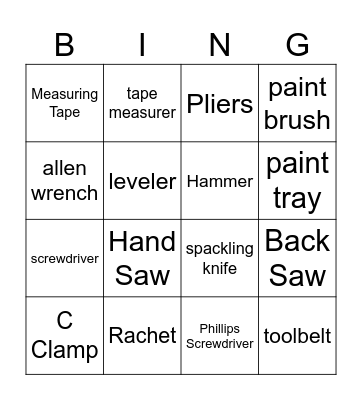TOOLS BINGO Card