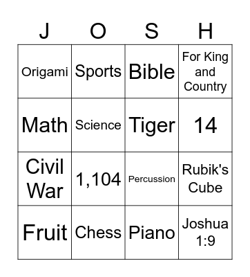 Joshua's Birthday! Bingo Card