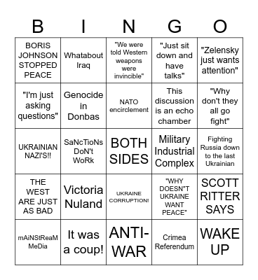 Boards Russian Invasion Bingo Card