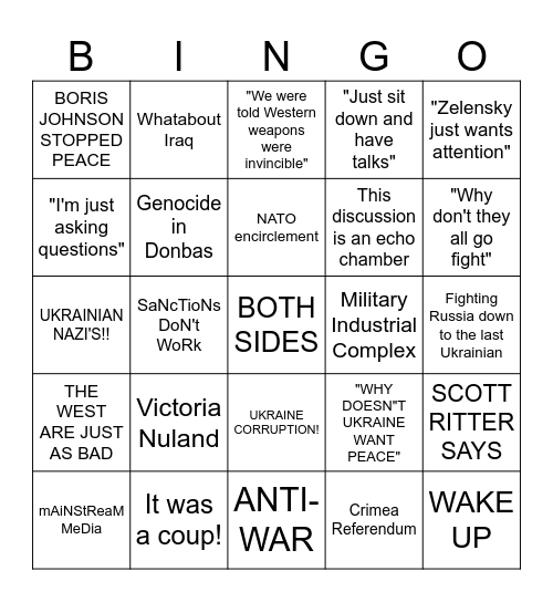 Boards Russian Invasion Bingo Card