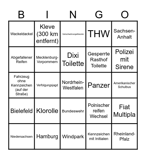 Autofahrt Bingo! Bingo Card