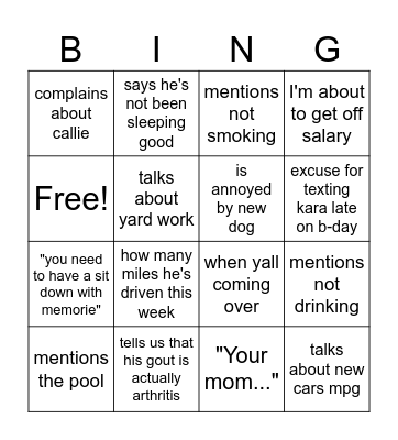 dad bingo Card