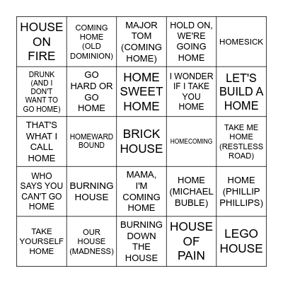 HOME Bingo Card