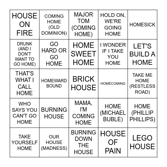 HOME Bingo Card