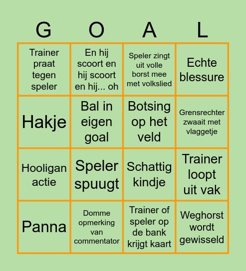 Voetbal Bingo Card