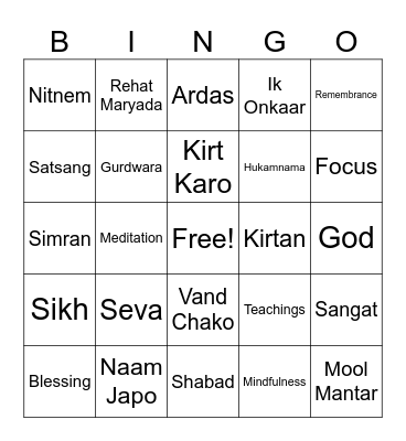 Gurmat Camp 2024 Bingo Card