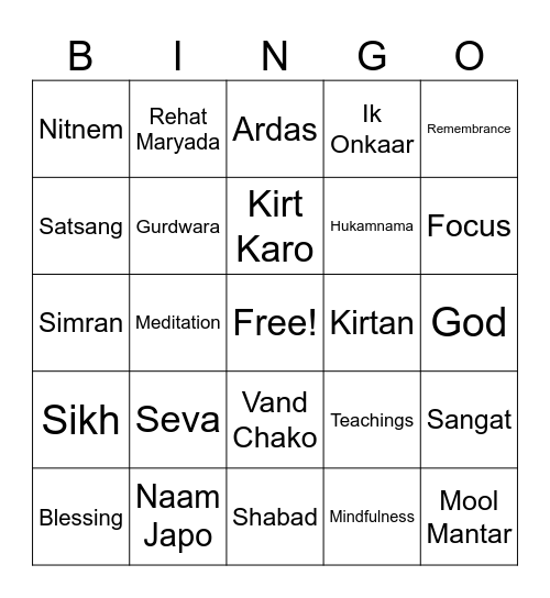 Gurmat Camp 2024 Bingo Card