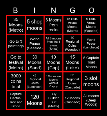 Mario Odyssey Bingo Card