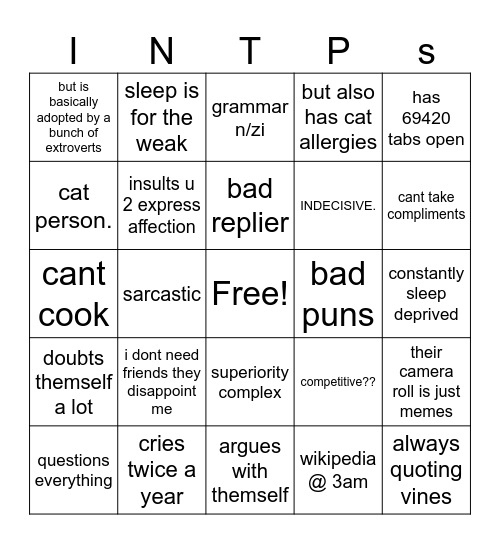 INTPS Bingo Card