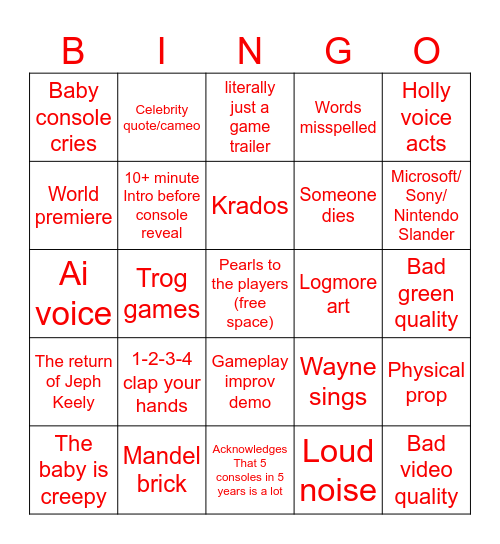 game clam 5 bingo Card