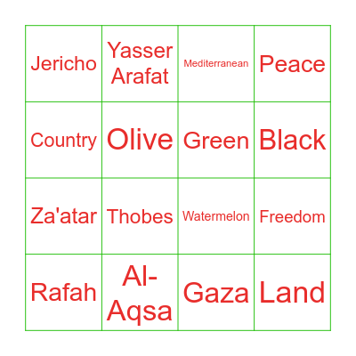 Palestine Bingo Card