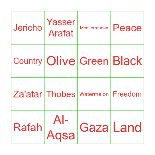 Palestine Bingo Card