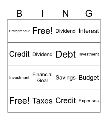 Terms Bingo Card