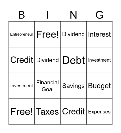 Terms Bingo Card