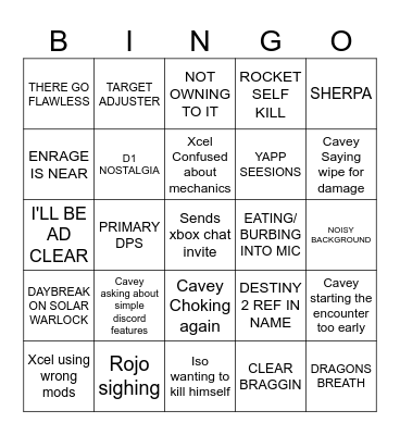DESTINY 2 Bingo Card