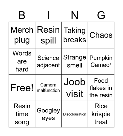 E &K Resin stream Bingo Card