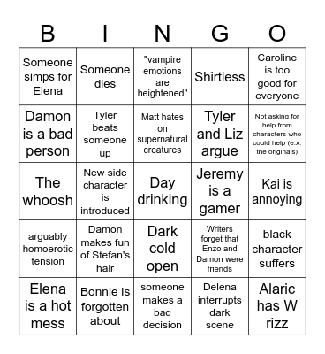 Vampire Diaries Bingo Card