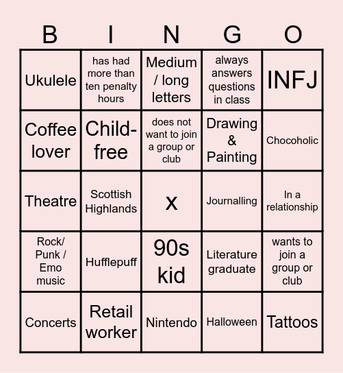 Penpal Bingo! Bingo Card