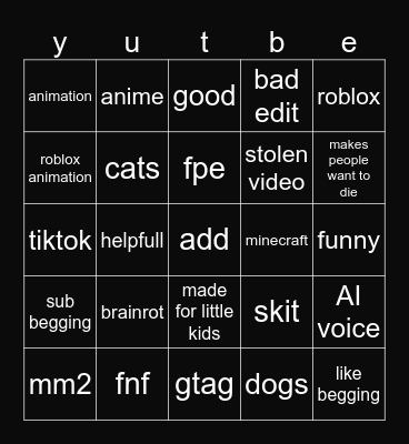 youtube shorts bingo Card