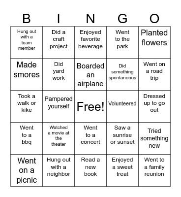 Summer 2024 Bingo Card