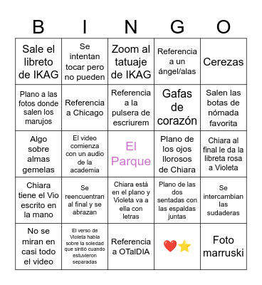 El Parque Bingo Card