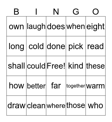 Maya's Sight Words Bingo Card