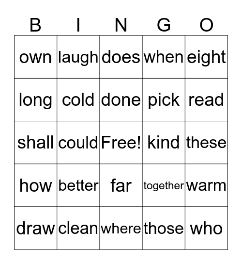 Maya's Sight Words Bingo Card