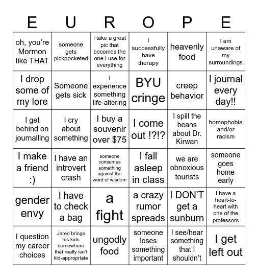 STUDY ABROAD BINGO Card