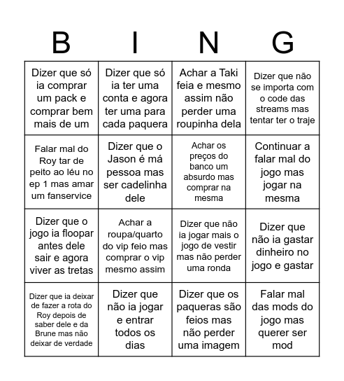 Não ia fazer mais fiz - Versão New Gen Bingo Card