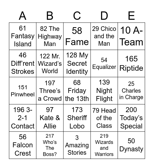 80'S TV SHOWS Bingo Card