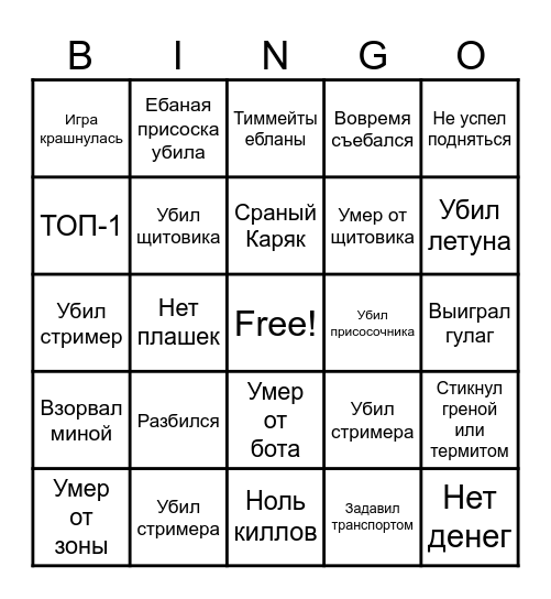 WARZONE Russian Bingo Card