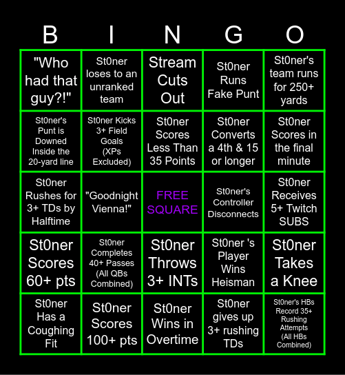 St0ner's Stream Bingo Card