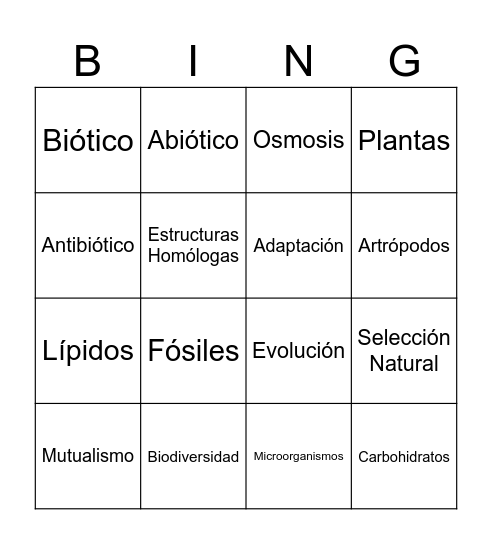Biología Bingo Card