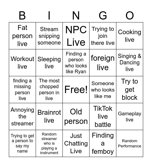 Gago TikTok Live Bingo Card Bingo Card