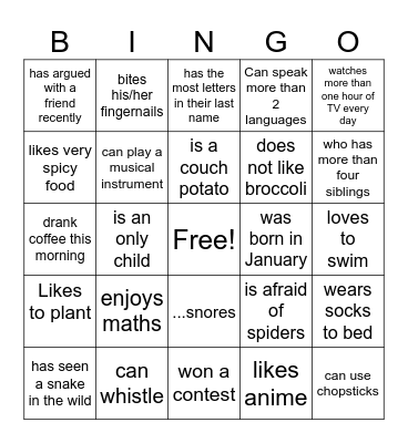 Human Bingo Card