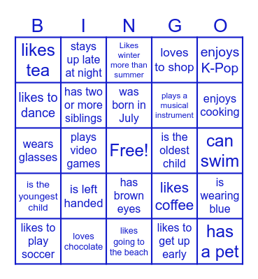 Getting to Know You BINGO Card