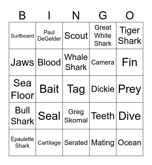 Shark Week 2024 Bingo Card