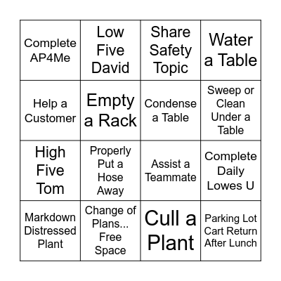 MST Green Vest Bingo Card