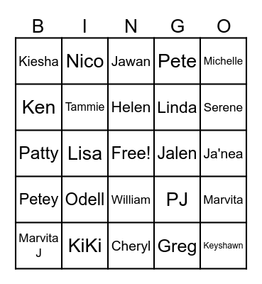Family Fish Fry Bingo Card