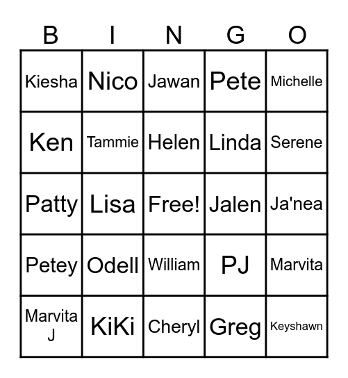 Family Fish Fry Bingo Card