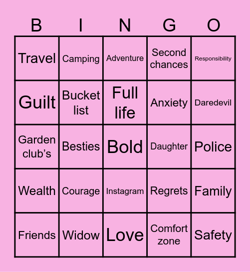 The Bucket List Bingo Card