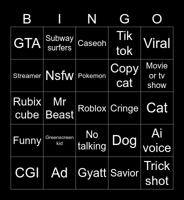 Youtube Shorts Bingo Card