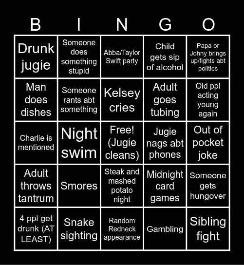 Big Hill Bingo Card